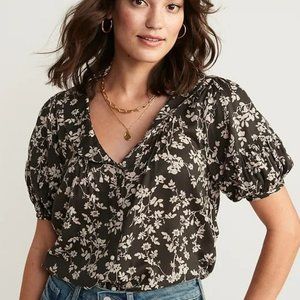 Old Navy Puff-Sleeve Floral-Print Peter Pan Collar Shirt